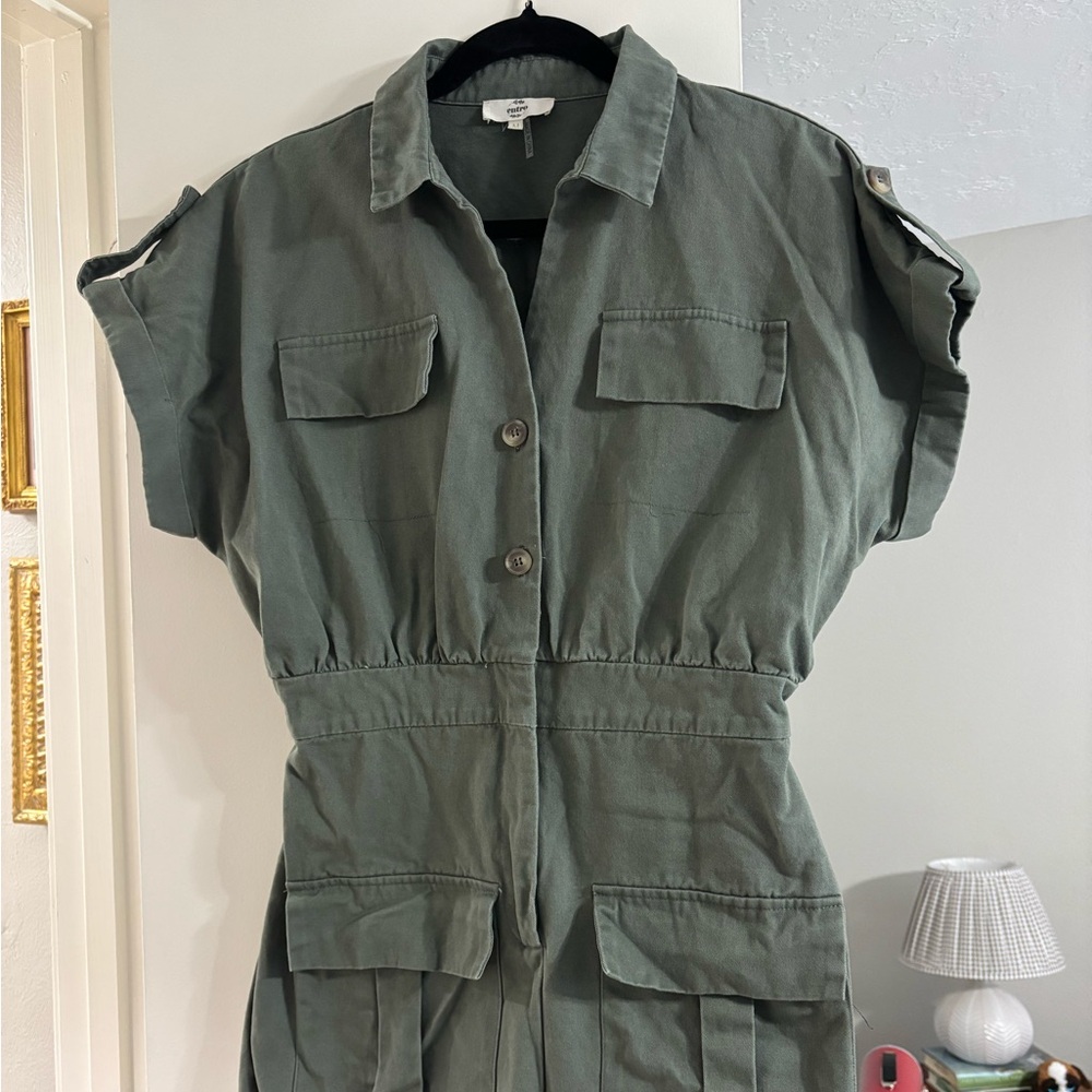 Entro Olive Button-Up Shirt Dress